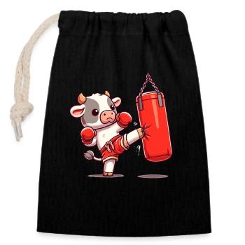 Muay Thai Boxing, Thai Boxing Kickboxen Kickboxer - Verschließbarer Geschenkbeutel aus Baumwolle (14x20cm) - Schwarz - Vorne
