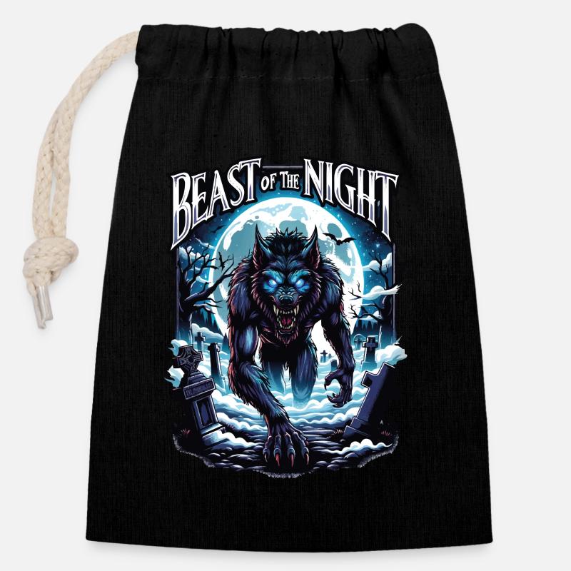 Bestie der Nacht - Werwolf Design. Gruselig, cool - Verschließbarer Geschenkbeutel aus Baumwolle (14x20cm) - Schwarz