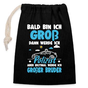 Announcing offspring will be big brother police - Closable cotton gift bag (14x20cm) - black - Front