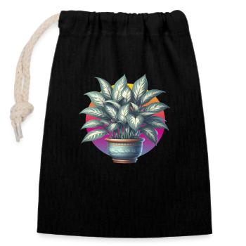 Plante Dieffenbachia en pot - Sac cadeau en coton avec cordon (14 x 20 cm) - noir - Devant