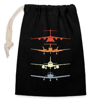 Vintage Flugzeugmodelle - Verschließbarer Geschenkbeutel aus Baumwolle (14x20cm) - Schwarz - Vorne