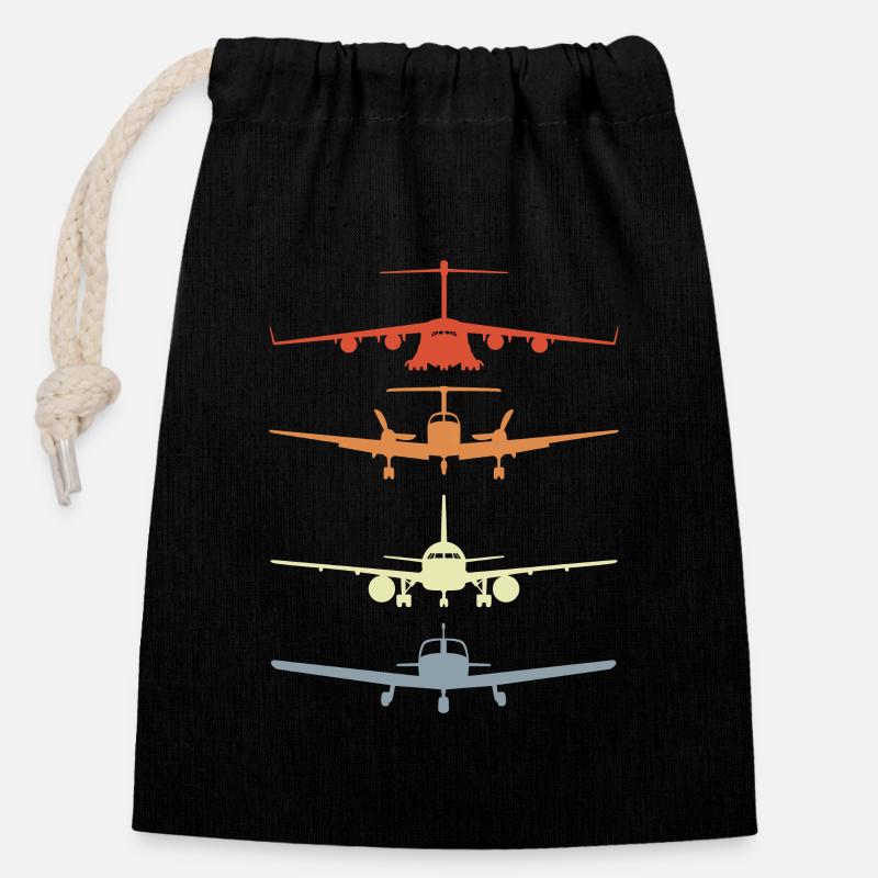 Vintage Flugzeugmodelle - Verschließbarer Geschenkbeutel aus Baumwolle (14x20cm) - Schwarz