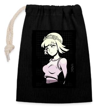 Cybernetic Anime Future Drama Girl - Closable cotton gift bag (14x20cm) - black - Front