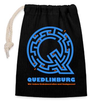 Quedlinburg (Straßen-Edition) - Verschließbarer Geschenkbeutel aus Baumwolle (14x20cm) - Schwarz - Vorne