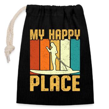 My Happy Place Girl Paddle Board Retro Vintage - Closable cotton gift bag (14x20cm) - black - Front