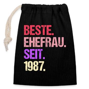 Valentinstag Beste Ehefrau Seit 1987 - Verschließbarer Geschenkbeutel aus Baumwolle (14x20cm) - Schwarz - Vorne