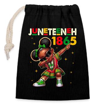Juneteenth Dabbing Black Girls Queen Melanin Brown - Sac cadeau en coton avec cordon (14 x 20 cm) - noir - Devant