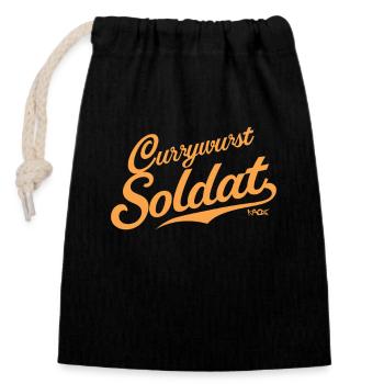 Currywurst-Soldat - Verschließbarer Geschenkbeutel aus Baumwolle (14x20cm) - Schwarz - Vorne