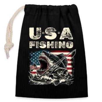 USA Fishing Vintage Monster Hai - Verschließbarer Geschenkbeutel aus Baumwolle (14x20cm) - Schwarz - Vorne