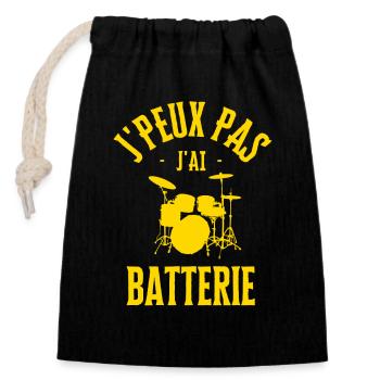 Je peux pas jai batterie - Sac cadeau en coton avec cordon (14 x 20 cm) - noir - Devant