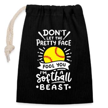 Softball Softball-Spieler - Verschließbarer Geschenkbeutel aus Baumwolle (14x20cm) - Schwarz - Vorne