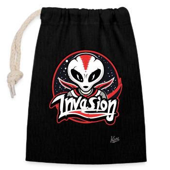Alien Invasion Mascot - Closable cotton gift bag (14x20cm) - black - Front