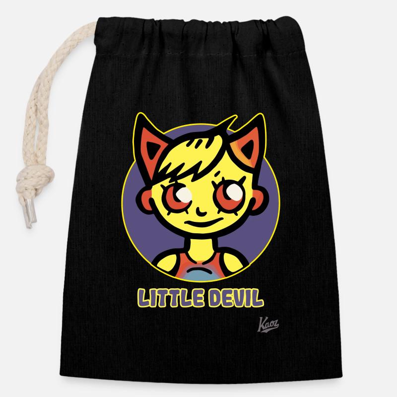 Petit diable ou petite diablesse - Sac cadeau en coton avec cordon (14 x 20 cm) - noir