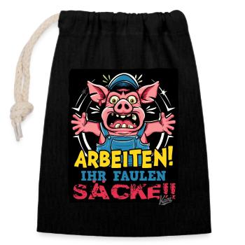 Cochon contremaître, travaillant ses sacs paresseux - Sac cadeau en coton avec cordon (14 x 20 cm) - noir - Devant