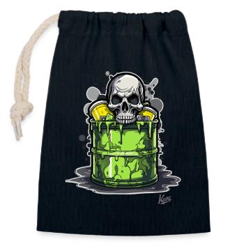 Tonne mit Giftmüll mit Totenkopf - Verschließbarer Geschenkbeutel aus Baumwolle (14x20cm) - Navy - Vorne
