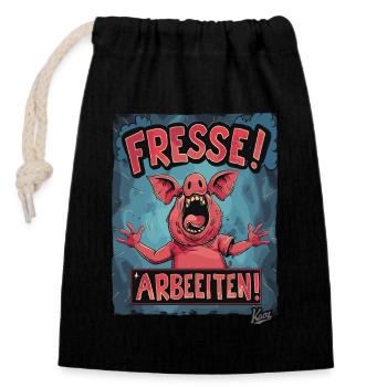 The sow the crazy pig - keep your mouth shut, work - Closable cotton gift bag (14x20cm) - black - Front