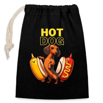 Hot Dog Dackel Hund Grillen Fast Food Senf Lustig - Verschließbarer Geschenkbeutel aus Baumwolle (14x20cm) - Schwarz - Vorne