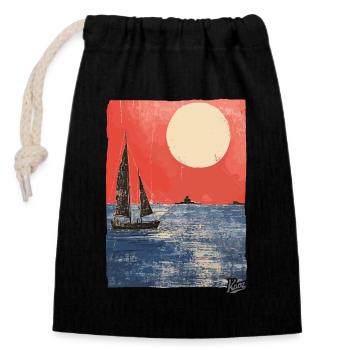 Sonnenuntergang und Segelboot im Ozean - Verschließbarer Geschenkbeutel aus Baumwolle (14x20cm) - Schwarz - Vorne