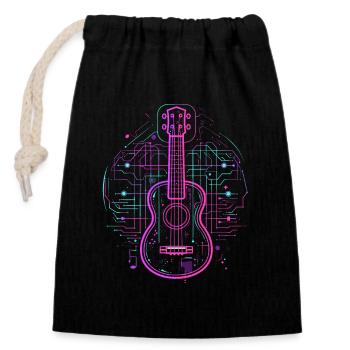 Ukulele Skizze Retro - Verschließbarer Geschenkbeutel aus Baumwolle (14x20cm) - Schwarz - Vorne