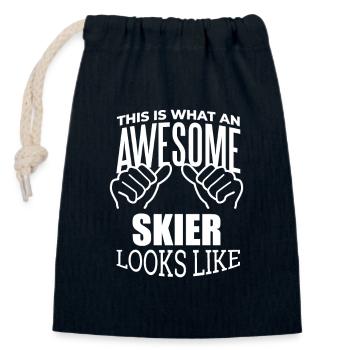 Skiing - Closable cotton gift bag (14x20cm) - navy - Front