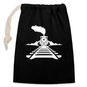 Railway Drawing - Closable cotton gift bag (14x20cm) - black - Front