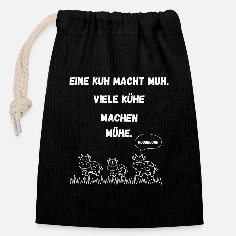 One cow makes moo, many cows make trouble - Closable cotton gift bag (14x20cm) - black