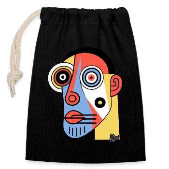 Cubisme abstrait Art d’un homme des cavernes - Sac cadeau en coton avec cordon (14 x 20 cm) - noir - Devant