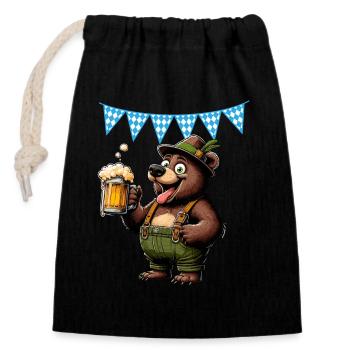 Bayern Bär Bier Alkohol Maß Weizenbier Lederhose - Verschließbarer Geschenkbeutel aus Baumwolle (14x20cm) - Schwarz - Vorne