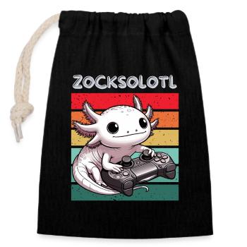 Gamer Axolotl Nerd Retro Computer Videogame Funny - Closable cotton gift bag (14x20cm) - black - Front