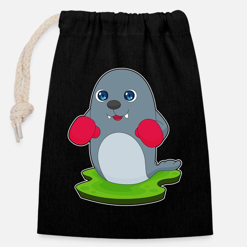 Gants de boxe Seal Boxer Boxing Boxing - Sac cadeau en coton avec cordon (14 x 20 cm) - noir
