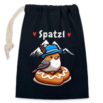 Bayern Spatzl Bleu-Blanc Montagnes Pain D’épice Coeur Drôle - Sac cadeau en coton avec cordon (14 x 20 cm) - bleu marine - Devant