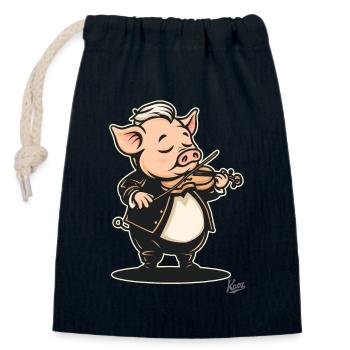 classical music and a pig with violin - Closable cotton gift bag (14x20cm) - navy - Front