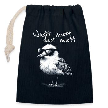 Watt mutt dat mutt Coole Möwe Nordsee Spruch - Verschließbarer Geschenkbeutel aus Baumwolle (14x20cm) - Navy - Vorne