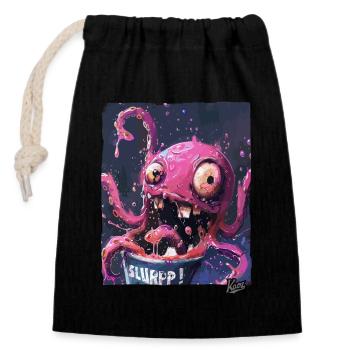 Ein Eimer voller spritziger Farben: Kraken-Schlürf - Verschließbarer Geschenkbeutel aus Baumwolle (14x20cm) - Schwarz - Vorne