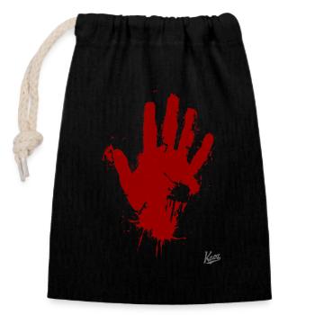 Couleur rouge Goutte à main - Sac cadeau en coton avec cordon (14 x 20 cm) - noir - Devant
