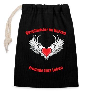 Frères et sœurs de cœur, amis pour la vie - Sac cadeau en coton avec cordon (14 x 20 cm) - noir - Devant