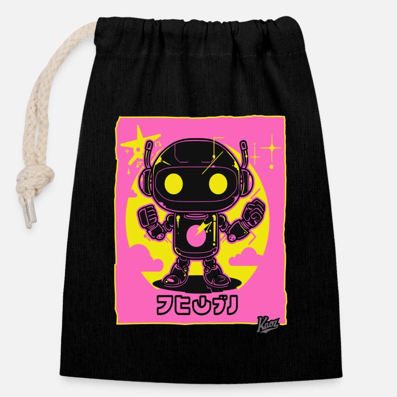 Japanese super robot: super disco funk - Closable cotton gift bag (14x20cm) - black