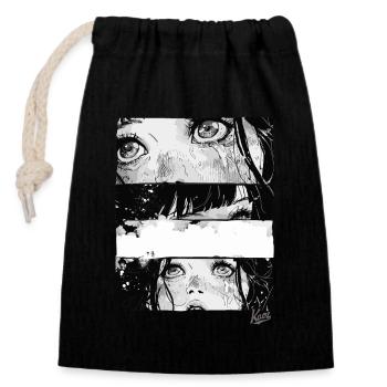 Manga Comic: Japanese Girl in Noir Style - Closable cotton gift bag (14x20cm) - black - Front