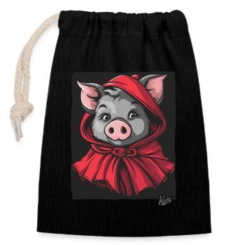 The fairy tale of the Little Red Riding Hood Pig - Closable cotton gift bag (14x20cm) - black - Front