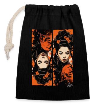 Geishas non conventionnelles en orange et noir - Sac cadeau en coton avec cordon (14 x 20 cm) - noir - Devant