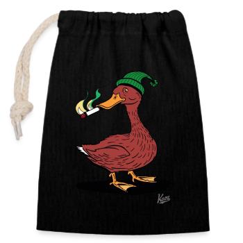 Anti-Hero Duck with Bobble Hat - Closable cotton gift bag (14x20cm) - black - Front