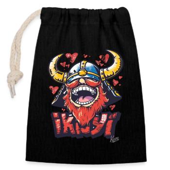 Japanese Funny Viking: A Stylish Fun - Closable cotton gift bag (14x20cm) - black - Front