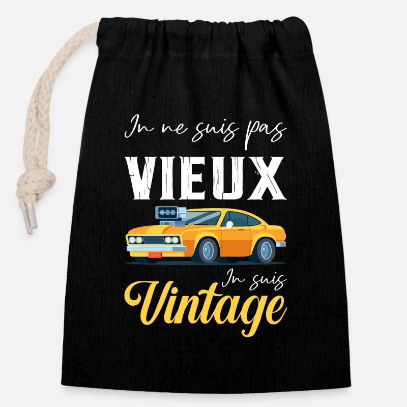 I'm not old, I'm vintage - Closable cotton gift bag (14x20cm) - black