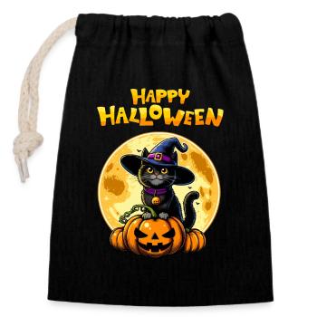 Happy Halloween Pumpkin Cat Full Moon Cute Fun - Closable cotton gift bag (14x20cm) - black - Front