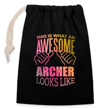 Archery - Closable cotton gift bag (14x20cm) - black - Front