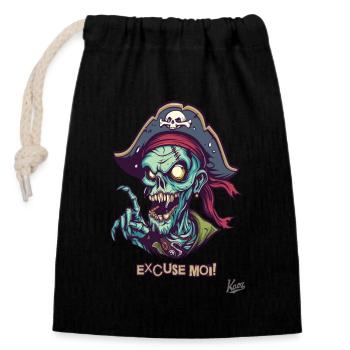 Pirate Zombie Français : Excuse Moi - Sac cadeau en coton avec cordon (14 x 20 cm) - noir - Devant