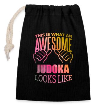 judo - Sac cadeau en coton avec cordon (14 x 20 cm) - noir - Devant