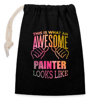 Painting - Closable cotton gift bag (14x20cm) - black - Front