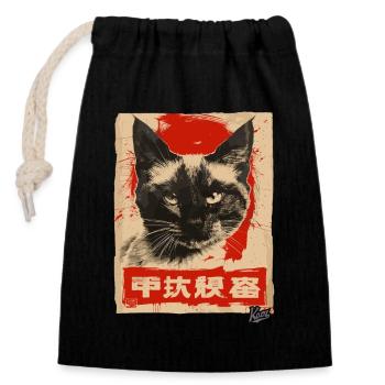 Propaganda-Stil: Siamesische Katze - Verschließbarer Geschenkbeutel aus Baumwolle (14x20cm) - Schwarz - Vorne