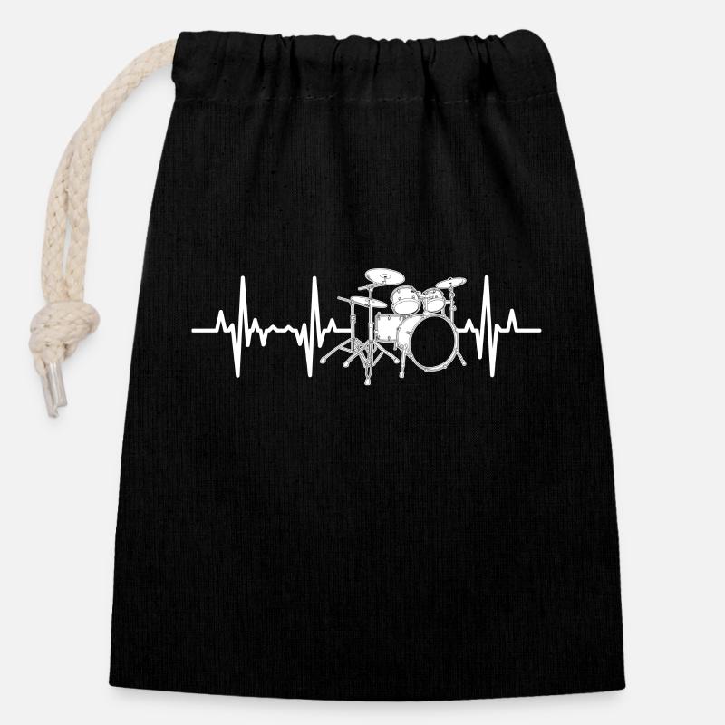 Batteur Heartbeat - Sac cadeau en coton avec cordon (14 x 20 cm) - noir